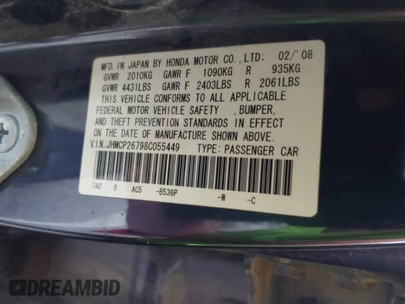 2008 Honda Accord EX с VIN JHMCP26798C055449, выставлен на аукционе IAAI как лот 43575502 с пробегом 203 646 миль миль и . История ставок и продаж доступна на DreamBid. Изображение 9.