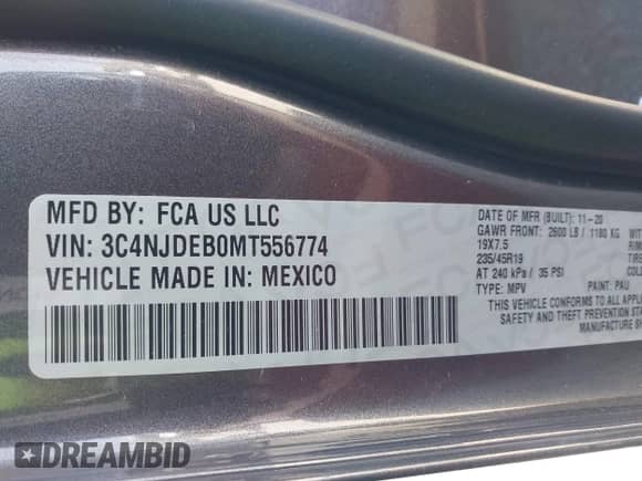 2021 Jeep Compass 80th Anniversary с VIN 3C4NJDEB0MT556774, выставлен на аукционе IAAI как лот 42051877 с пробегом 78 326 миль миль и . История ставок и продаж доступна на DreamBid. Изображение 9.