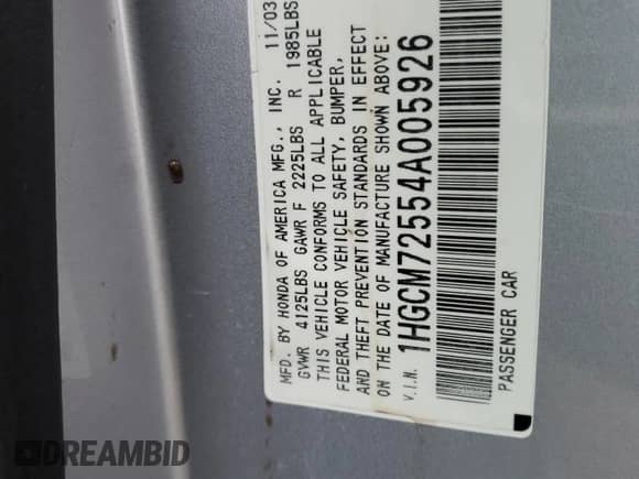 2004 Honda Accord EX z VIN 1HGCM72554A005926, wystawiony jako Copart lot #52573855 z przebiegiem 211 274 mil mil oraz Szkoda całkowita • Salvage title. Historia ofert i sprzedaży dostępna na DreamBid. Obrazek 13.