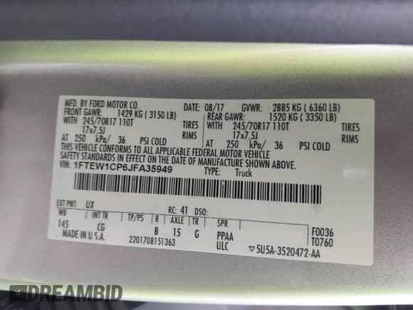 2018 Ford F-150 XL with VIN 1FTEW1CP6JFA35949, listed as a IAAI auction lot 42322549 with 104,044 mi miles and . Bid and sale history available at DreamBid. Image 9.