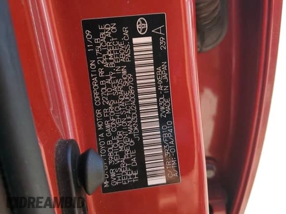 2010 Toyota Prius II with VIN JTDKN3DU2A0089709, listed as a Copart auction lot 86332495 with 209,620 mi miles and Salvage title. Bid and sale history available at DreamBid. Image 13.