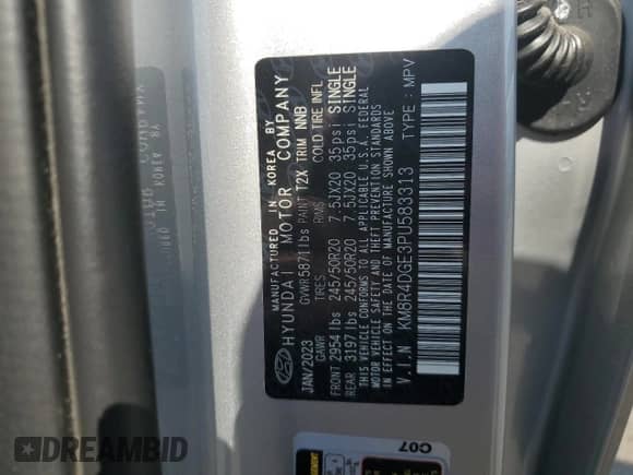 2023 Hyundai Palisade SEL с VIN KM8R4DGE3PU583313, выставлен на аукционе Copart как лот 68096015 с пробегом 28 193 миль миль и Списание • Salvage title. История ставок и продаж доступна на DreamBid. Изображение 14.