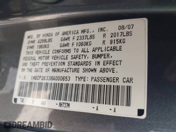 2008 Honda Accord LX с VIN 1HGCP26338A000653, выставлен на аукционе IAAI как лот 43145023 с пробегом 250 053 миль миль и . История ставок и продаж доступна на DreamBid. Изображение 9.