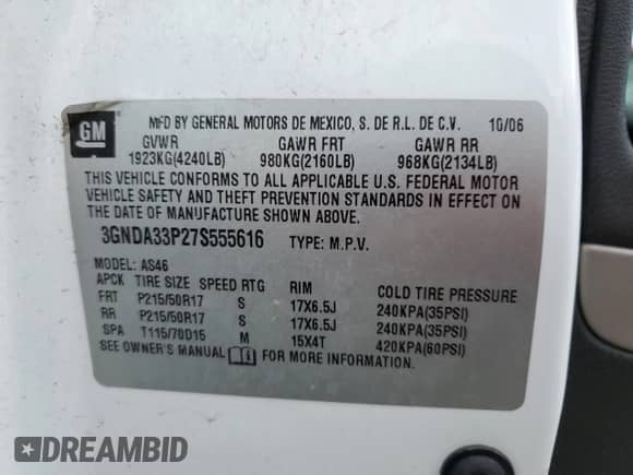 2007 Chevrolet HHR LT с VIN 3GNDA33P27S555616, выставлен на аукционе Copart как лот 70648104 с пробегом 127 268 миль миль и Списание • Salvage title. История ставок и продаж доступна на DreamBid. Изображение 13.