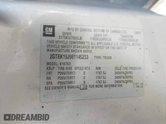 2008 GMC Sierra 1500 SLE2 z VIN 2GTEK19J981145233, wystawiony jako IAAI lot #41314798 z przebiegiem 193 154 mil mil oraz . Historia ofert i sprzedaży dostępna na DreamBid. Obrazek 9.