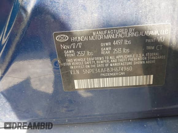 2018 Hyundai Sonata Limited with VIN 5NPE34AF8JH674960, listed as a IAAI auction lot 40248165 with 97,120 mi miles and . Bid and sale history available at DreamBid. Image 9.