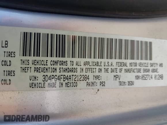 2010 Dodge Journey SE with VIN 3D4PG4FB4AT212384, listed as a IAAI auction lot 43043667 with Not provided miles and . Bid and sale history available at DreamBid. Image 9.