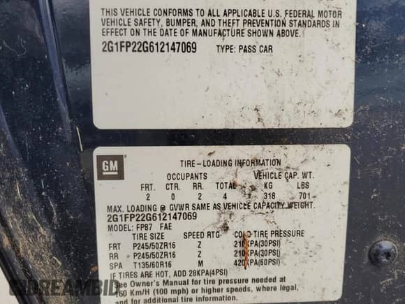 2001 Chevrolet Camaro Z28 z VIN 2G1FP22G612147069, wystawiony jako Copart lot #73598774 z przebiegiem 84 473 mil mil oraz Nie do naprawy • Non repairable. Historia ofert i sprzedaży dostępna na DreamBid. Obrazek 12.