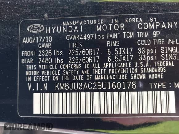 2011 Hyundai Tucson GLS with VIN KM8JU3AC2BU160178, listed as a IAAI auction lot 43047782 with 220,238 mi miles and . Bid and sale history available at DreamBid. Image 9.