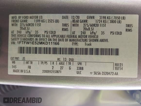 2021 Ford F-150 King Ranch z VIN 1FTFW1E52MKD11166, wystawiony jako IAAI lot #43313481 z przebiegiem 74 883 mil mil oraz . Historia ofert i sprzedaży dostępna na DreamBid. Obrazek 9.