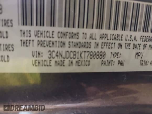 2019 Jeep Compass Limited with VIN 3C4NJDCB1KT780880, listed as a IAAI auction lot 43297174 with 76,843 mi miles and . Bid and sale history available at DreamBid. Image 9.
