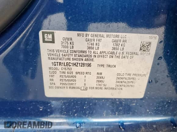 2017 GMC Sierra 1500 z VIN 1GTR1LEC1HZ128196, wystawiony jako Copart lot #49465835 z przebiegiem 91 796 mil mil oraz Czysty tytuł • Clean title. Historia ofert i sprzedaży dostępna na DreamBid. Obrazek 12.