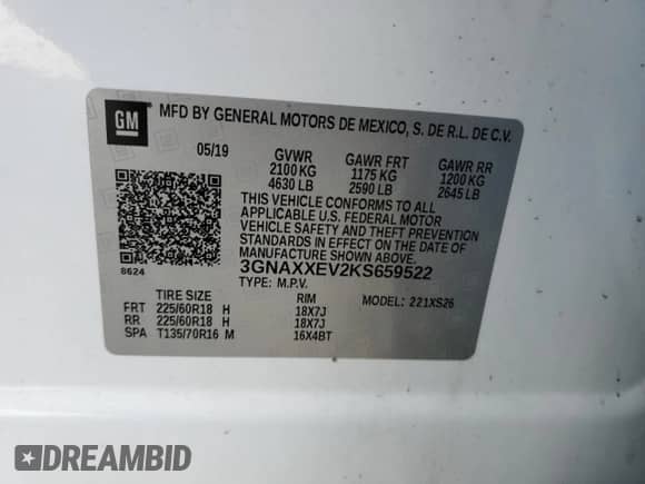 2019 Chevrolet Equinox Premier z VIN 3GNAXXEV2KS659522, wystawiony jako Copart lot #59916495 z przebiegiem 85 559 mil mil oraz Szkoda całkowita • Salvage title. Historia ofert i sprzedaży dostępna na DreamBid. Obrazek 14.