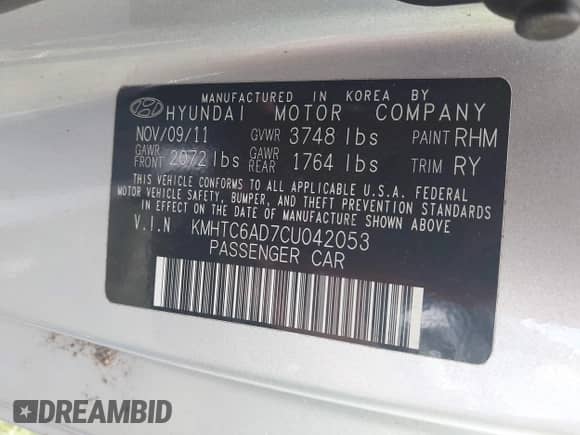 2012 Hyundai Veloster w/Black Int с VIN KMHTC6AD7CU042053, выставлен на аукционе IAAI как лот 42785973 с пробегом 164 030 миль миль и . История ставок и продаж доступна на DreamBid. Изображение 9.