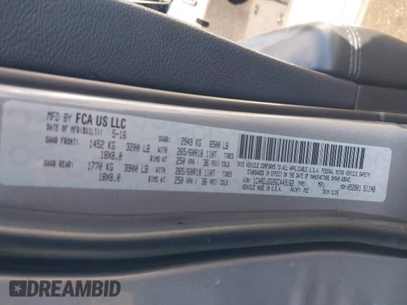 2016 Dodge Durango Limited with VIN 1C4RDJDG9GC449162, listed as a IAAI auction lot 43293840 with 114,229 mi miles and . Bid and sale history available at DreamBid. Image 9.
