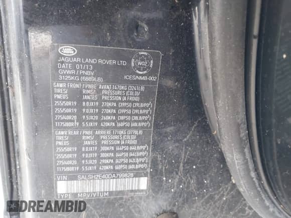 2013 Land Rover Range Rover Sport SC с VIN SALSH2E40DA799828, выставлен на аукционе IAAI как лот 42146561 с пробегом 163 740 миль миль и . История ставок и продаж доступна на DreamBid. Изображение 9.