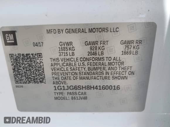 2017 Chevrolet Sonic LT z VIN 1G1JG6SH8H4160016, wystawiony jako IAAI lot #42471922 z przebiegiem 87 545 mil mil oraz . Historia ofert i sprzedaży dostępna na DreamBid. Obrazek 9.