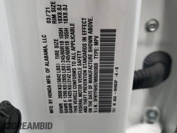 2021 Honda Pilot EX-L z VIN 5FNYF6H57MB065908, wystawiony jako Copart lot #80713875 z przebiegiem 122 914 mil mil oraz Szkoda całkowita • Salvage title. Historia ofert i sprzedaży dostępna na DreamBid. Obrazek 13.