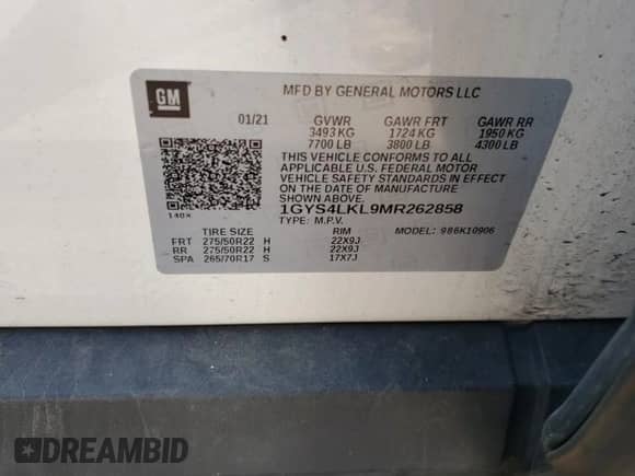 2021 Cadillac Escalade ESV Premium Luxury с VIN 1GYS4LKL9MR262858, выставлен на аукционе Copart как лот 58700785 с пробегом 115 470 миль миль и Списание • Salvage title. История ставок и продаж доступна на DreamBid. Изображение 13.