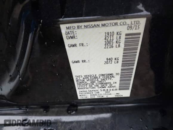 2015 Nissan Altima S z VIN 1N4AL3APXFC584168, wystawiony jako IAAI lot #41209058 z przebiegiem 115 267 mil mil oraz . Historia ofert i sprzedaży dostępna na DreamBid. Obrazek 9.