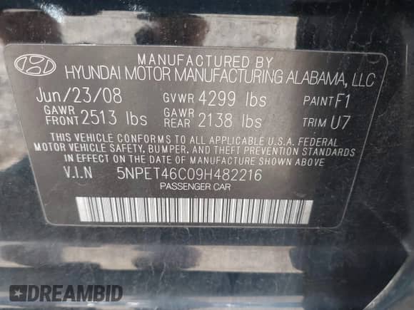 2009 Hyundai Sonata GLS z VIN 5NPET46C09H482216, wystawiony jako IAAI lot #43352372 z przebiegiem 111 071 mil mil oraz . Historia ofert i sprzedaży dostępna na DreamBid. Obrazek 9.