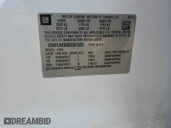 2012 Chevrolet Equinox 2LT z VIN 2GNFLNEK0C6261320, wystawiony jako Copart lot #68220665 z przebiegiem 162 327 mil mil oraz Szkoda całkowita • Salvage title. Historia ofert i sprzedaży dostępna na DreamBid. Obrazek 12.