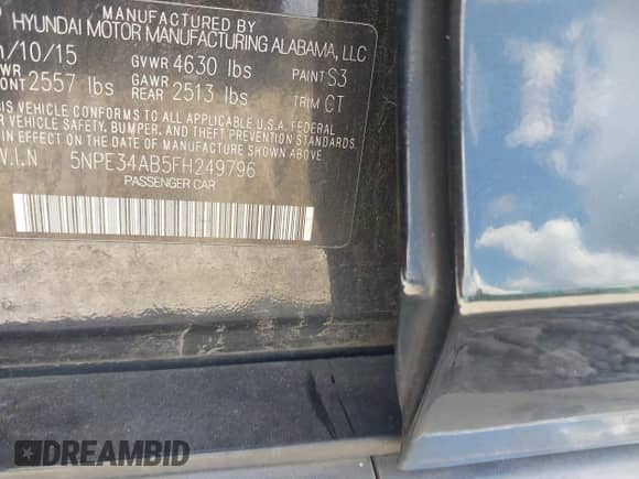 2015 Hyundai Sonata Limited z VIN 5NPE34AB5FH249796, wystawiony jako IAAI lot #43286764 z przebiegiem 100 044 mil mil oraz . Historia ofert i sprzedaży dostępna na DreamBid. Obrazek 9.