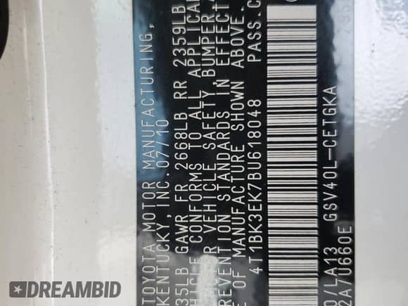 2011 Toyota Camry XLE with VIN 4T1BK3EK7BU618048, listed as a Copart auction lot 82075525 with 207,003 mi miles and Salvage title. Bid and sale history available at DreamBid. Image 12.