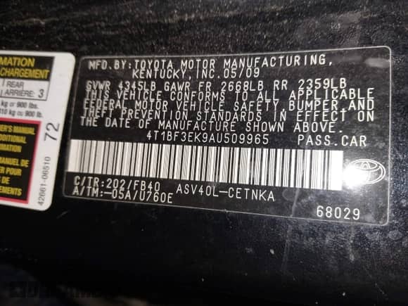 2010 Toyota Camry XLE z VIN 4T1BF3EK9AU509965, wystawiony jako IAAI lot #43388607 z przebiegiem 220 132 mil mil oraz . Historia ofert i sprzedaży dostępna na DreamBid. Obrazek 9.