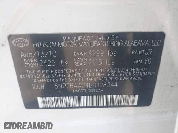 2011 Hyundai Sonata GLS z VIN 5NPEB4AC4BH128344, wystawiony jako IAAI lot #42872709 z przebiegiem 132 789 mil mil oraz . Historia ofert i sprzedaży dostępna na DreamBid. Obrazek 9.