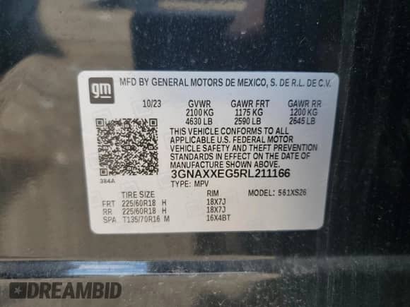 2024 Chevrolet Equinox Premier с VIN 3GNAXXEG5RL211166, выставлен на аукционе Copart как лот 61584325 с пробегом 24 289 миль миль и Списание • Salvage title. История ставок и продаж доступна на DreamBid. Изображение 12.