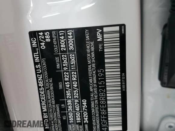 2024 Mercedes-Benz GLS 580 z VIN 4JGFF8FE8RB215195, wystawiony jako Copart lot #86010634 z przebiegiem 10 675 mil mil oraz Szkoda całkowita • Salvage title. Historia ofert i sprzedaży dostępna na DreamBid. Obrazek 13.