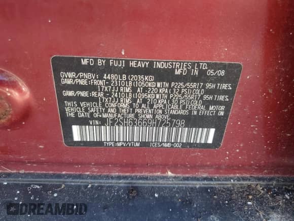 2009 Subaru Forester X with VIN JF2SH63669H725798, listed as a Copart auction lot 85784035 with 143,679 mi miles and Clean title. Bid and sale history available at DreamBid. Image 13.