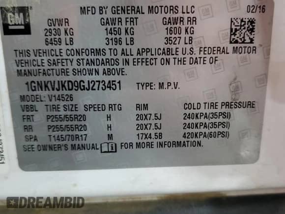 2016 Chevrolet Traverse LTZ с VIN 1GNKVJKD9GJ273451, выставлен на аукционе Copart как лот 65928995 с пробегом 137 450 миль миль и Списание • Salvage title. История ставок и продаж доступна на DreamBid. Изображение 13.