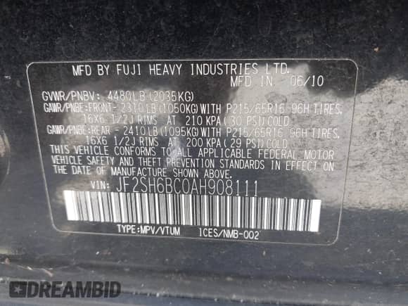 2010 Subaru Forester X с VIN JF2SH6BC0AH908111, выставлен на аукционе IAAI как лот 42976076 с пробегом 137 850 миль миль и . История ставок и продаж доступна на DreamBid. Изображение 9.