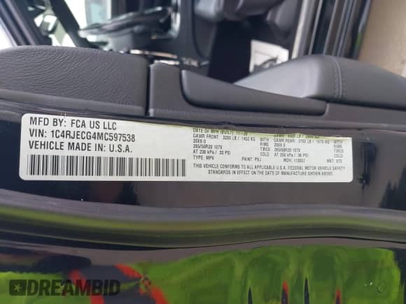 2021 Jeep Grand Cherokee High Altitude z VIN 1C4RJECG4MC597538, wystawiony jako IAAI lot #43202985 z przebiegiem 38 767 mil mil oraz . Historia ofert i sprzedaży dostępna na DreamBid. Obrazek 9.