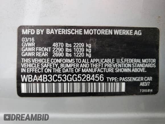 2016 BMW 4 Series 435i xDrive z VIN WBA4B3C53GG528456, wystawiony jako Copart lot #56949045 z przebiegiem 125 957 mil mil oraz Szkoda całkowita • Salvage title. Historia ofert i sprzedaży dostępna na DreamBid. Obrazek 13.