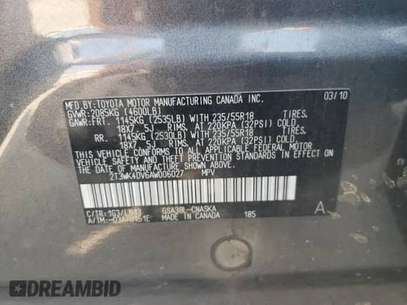 2010 Toyota RAV4 Sport с VIN 2T3WK4DV6AW006027, выставлен на аукционе Copart как лот 75772394 с пробегом 265 595 миль миль и Списание • Salvage title. История ставок и продаж доступна на DreamBid. Изображение 13.