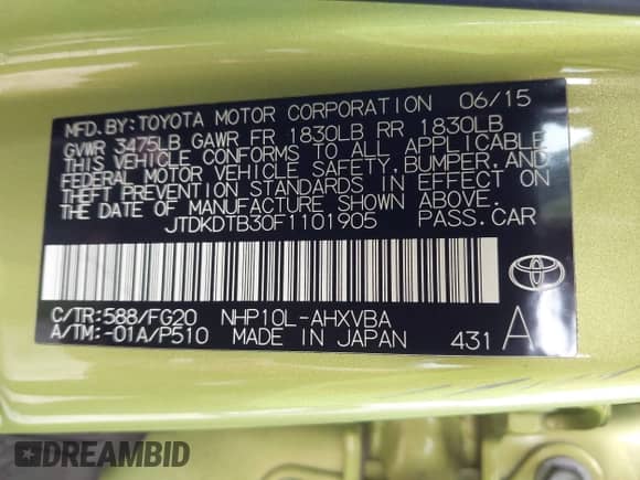 2015 Toyota Prius One z VIN JTDKDTB30F1101905, wystawiony jako IAAI lot #42971226 z przebiegiem 105 068 mil mil oraz . Historia ofert i sprzedaży dostępna na DreamBid. Obrazek 9.