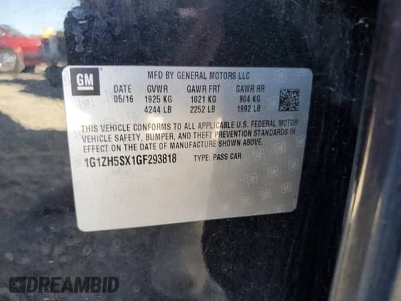 2016 Chevrolet Malibu Premier with VIN 1G1ZH5SX1GF293818, listed as a Copart auction lot 85197225 with 198,827 mi miles and Salvage title. Bid and sale history available at DreamBid. Image 12.