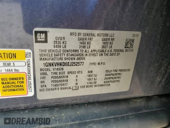 2014 Chevrolet Traverse LT z VIN 1GNKVHKD6EJ252577, wystawiony jako Copart lot #67629855 z przebiegiem 212 876 mil mil oraz Czysty tytuł • Clean title. Historia ofert i sprzedaży dostępna na DreamBid. Obrazek 13.