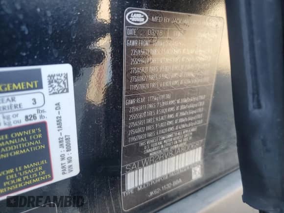 2018 Land Rover Range Rover Sport HSE with VIN SALWR2RV8JA800687, listed as a Copart auction lot 81845845 with 109,558 mi miles and Salvage title. Bid and sale history available at DreamBid. Image 14.