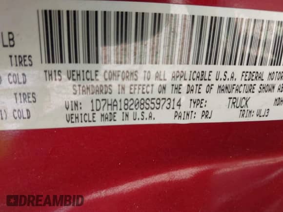2008 Dodge 1500 SLT with VIN 1D7HA18208S597314, listed as a IAAI auction lot 42363430 with 332,701 mi miles and . Bid and sale history available at DreamBid. Image 9.