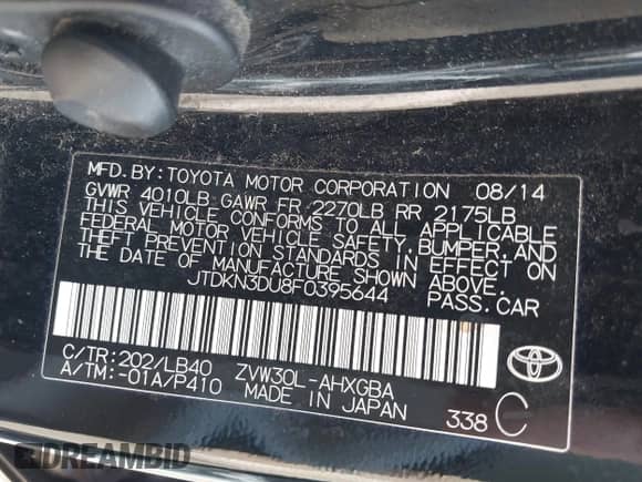 2015 Toyota Prius Four z VIN JTDKN3DU8F0395644, wystawiony jako IAAI lot #43007198 z przebiegiem 151 255 mil mil oraz . Historia ofert i sprzedaży dostępna na DreamBid. Obrazek 9.