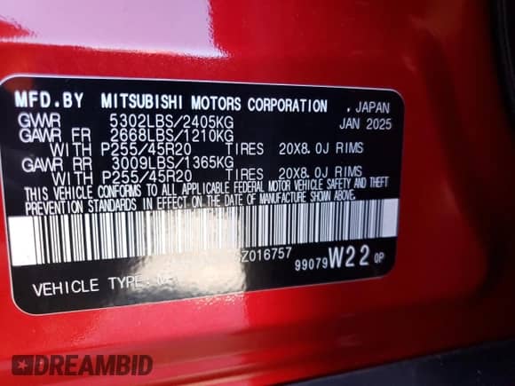 2025 Mitsubishi Outlander SE с VIN JA4J4VA8XSZ016757, выставлен на аукционе Copart как лот 84416195 с пробегом 2 636 миль миль и Списание • Salvage title. История ставок и продаж доступна на DreamBid. Изображение 13.