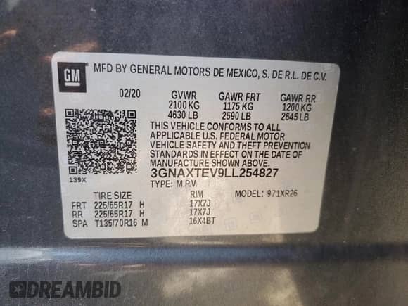 2020 Chevrolet Equinox LT с VIN 3GNAXTEV9LL254827, выставлен на аукционе Copart как лот 71647445 с пробегом 142 030 миль миль и Списание • Salvage title. История ставок и продаж доступна на DreamBid. Изображение 13.