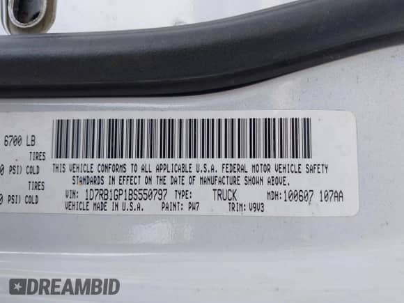 2011 Ram 1500 ST with VIN 1D7RB1GP1BS550797, listed as a IAAI auction lot 42665971 with 166,759 mi miles and . Bid and sale history available at DreamBid. Image 9.