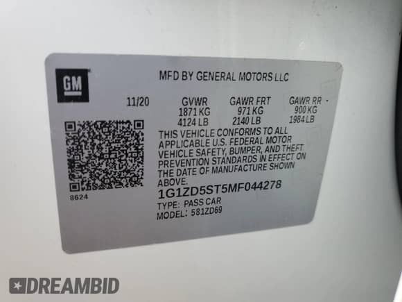 2021 Chevrolet Malibu LT с VIN 1G1ZD5ST5MF044278, выставлен на аукционе Copart как лот 58300535 с пробегом 118 358 миль миль и На запчасти • Non repairable. История ставок и продаж доступна на DreamBid. Изображение 12.