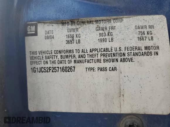 2005 Chevrolet Cavalier with VIN 1G1JC52F257160267, listed as a Copart auction lot 61429015 with 114,073 mi miles and Salvage title. Bid and sale history available at DreamBid. Image 12.