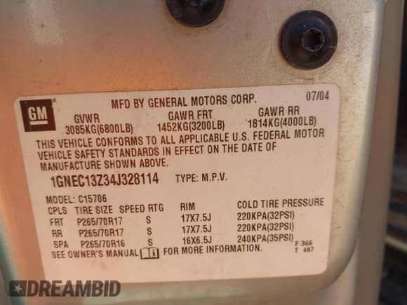 2004 Chevrolet Tahoe LS с VIN 1GNEC13Z34J328114, выставлен на аукционе IAAI как лот 42214527 с пробегом 169 479 миль миль и . История ставок и продаж доступна на DreamBid. Изображение 9.